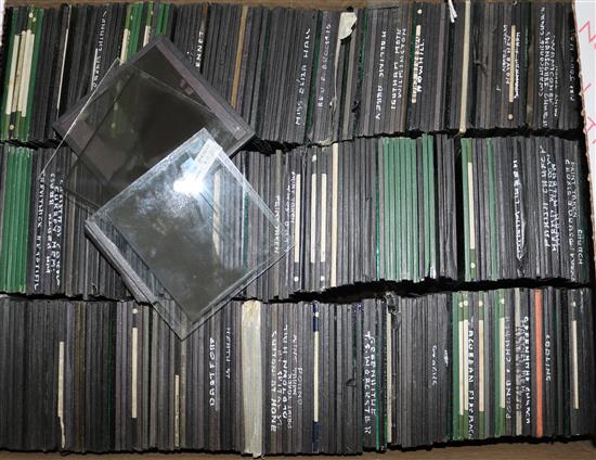 A collection of over 350 magic lantern slides, various subjects including churches, famous buildings, paleontology, etc.
